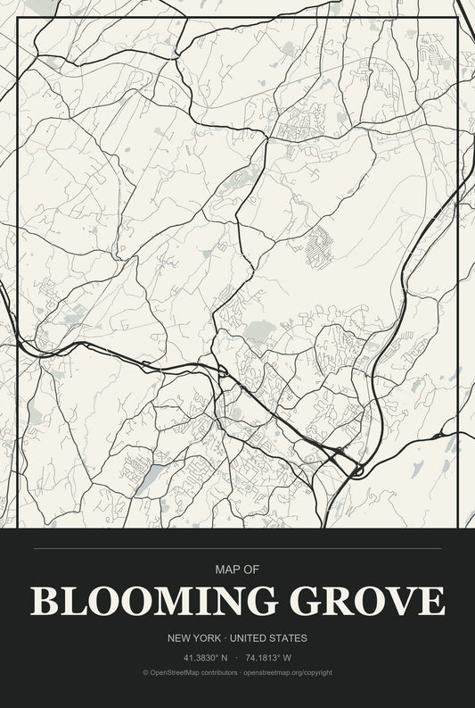 Blooming Grove, New York City Map Aluminum Sign in Museum Plaque style