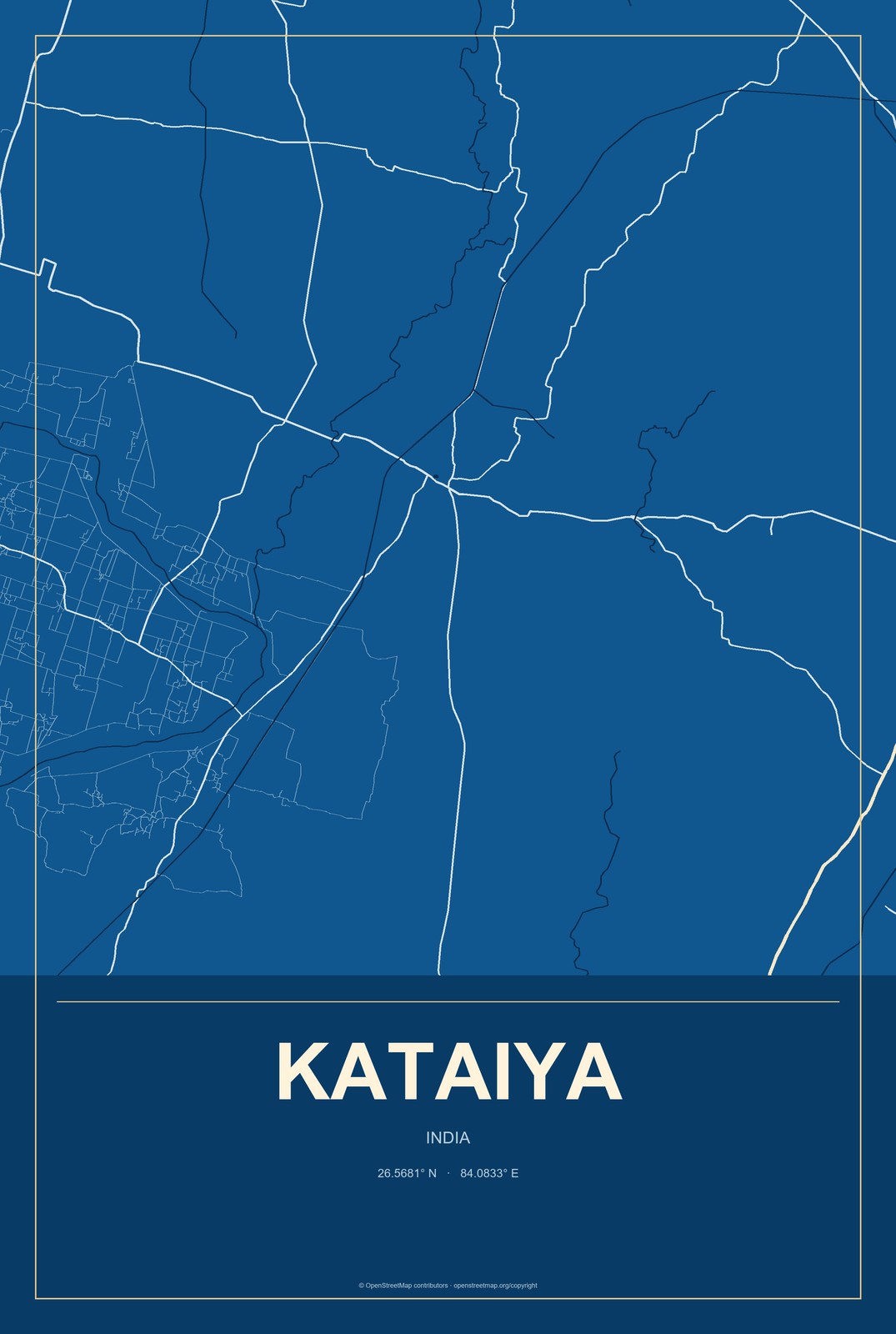 Kataiya, India City Map Aluminum Sign in Harbor Cobalt style