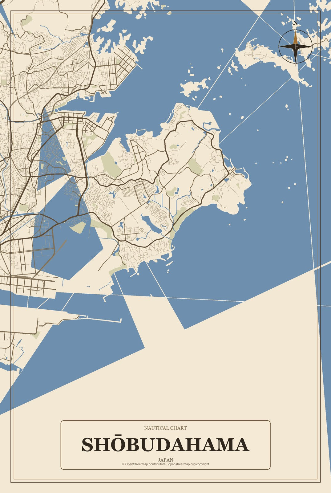 Shōbudahama, Japan City Map Aluminum Sign in Heritage Nautical style