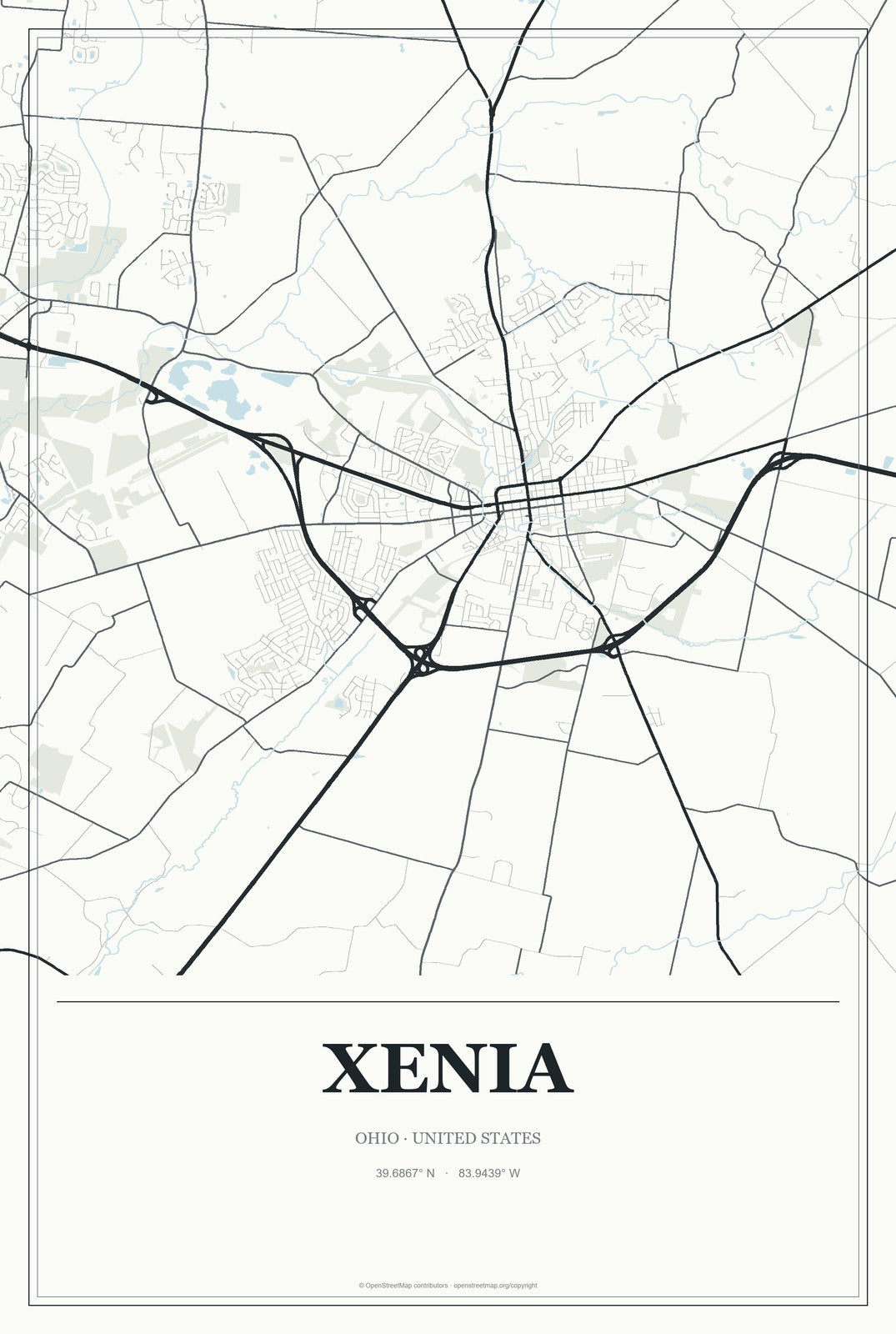 Xenia, Ohio City Map Aluminum Sign in Gallery Air style