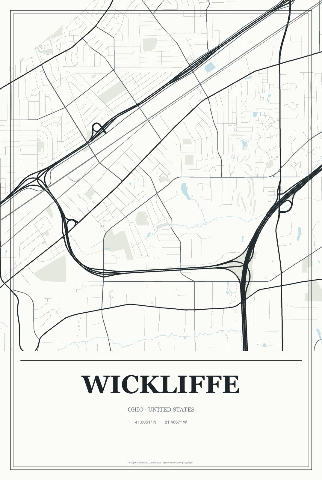 Wickliffe, Ohio City Map Aluminum Sign in Gallery Air style