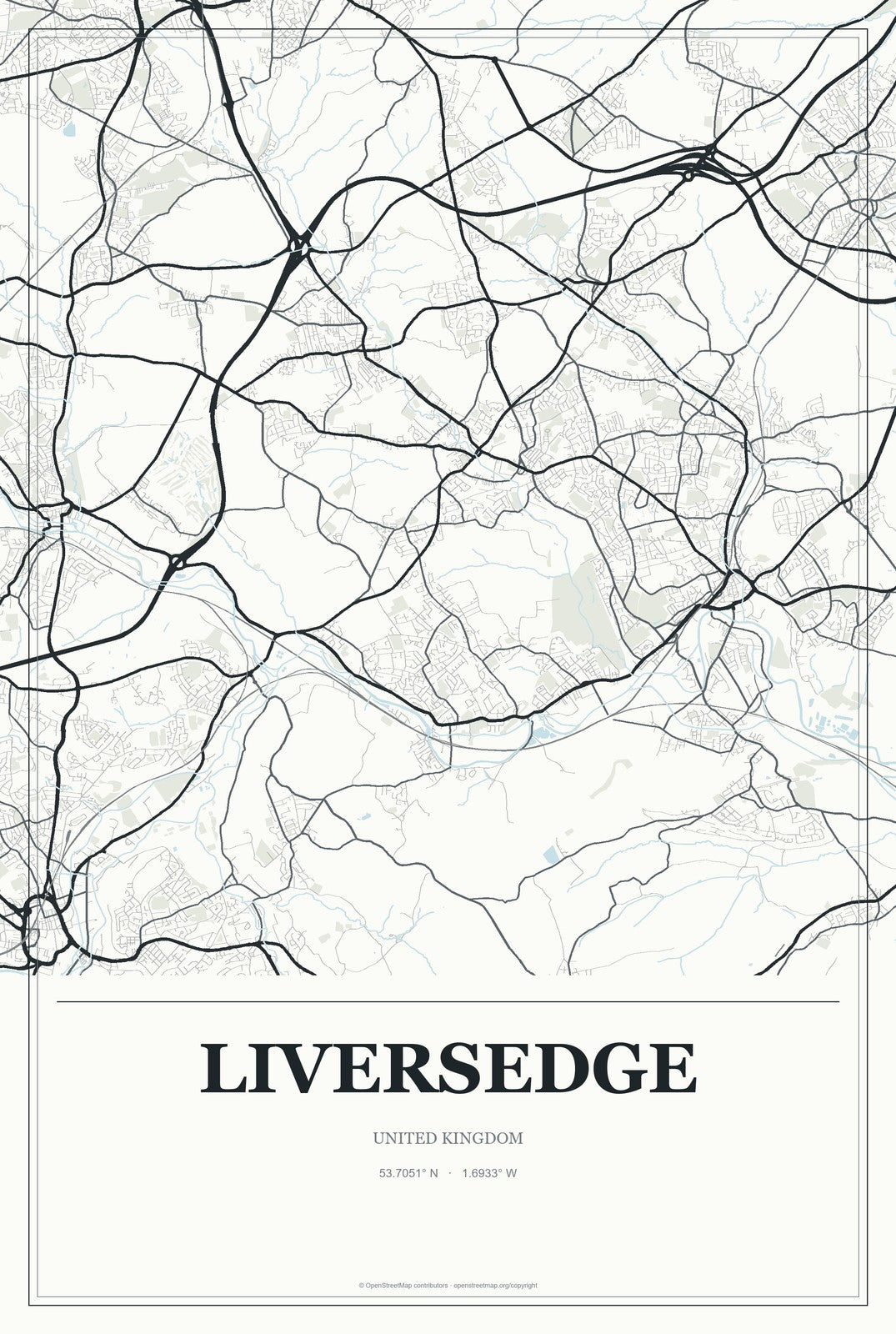 Liversedge, United Kingdom City Map Aluminum Sign in Gallery Air style