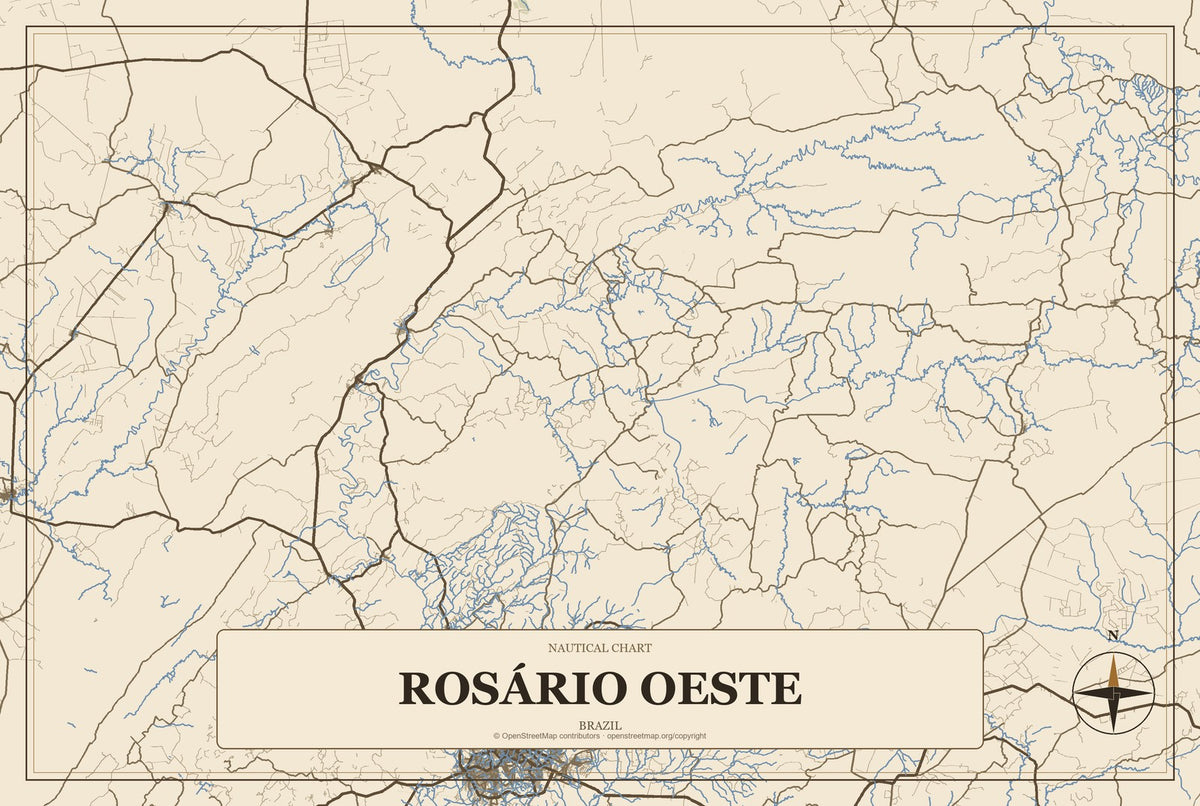 Rosário Oeste, Brazil City Map Aluminum Sign in Heritage Nautical style