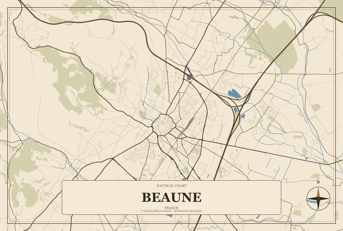 Beaune, France City Map Aluminum Sign in Heritage Nautical style