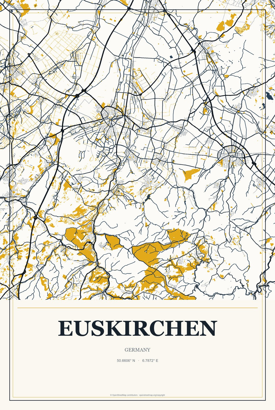 Euskirchen, Germany City Map Aluminum Sign in Citrine Modern style