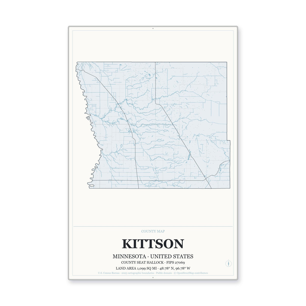 Kittson County, Minnesota Map Aluminum Sign in Gallery Air style