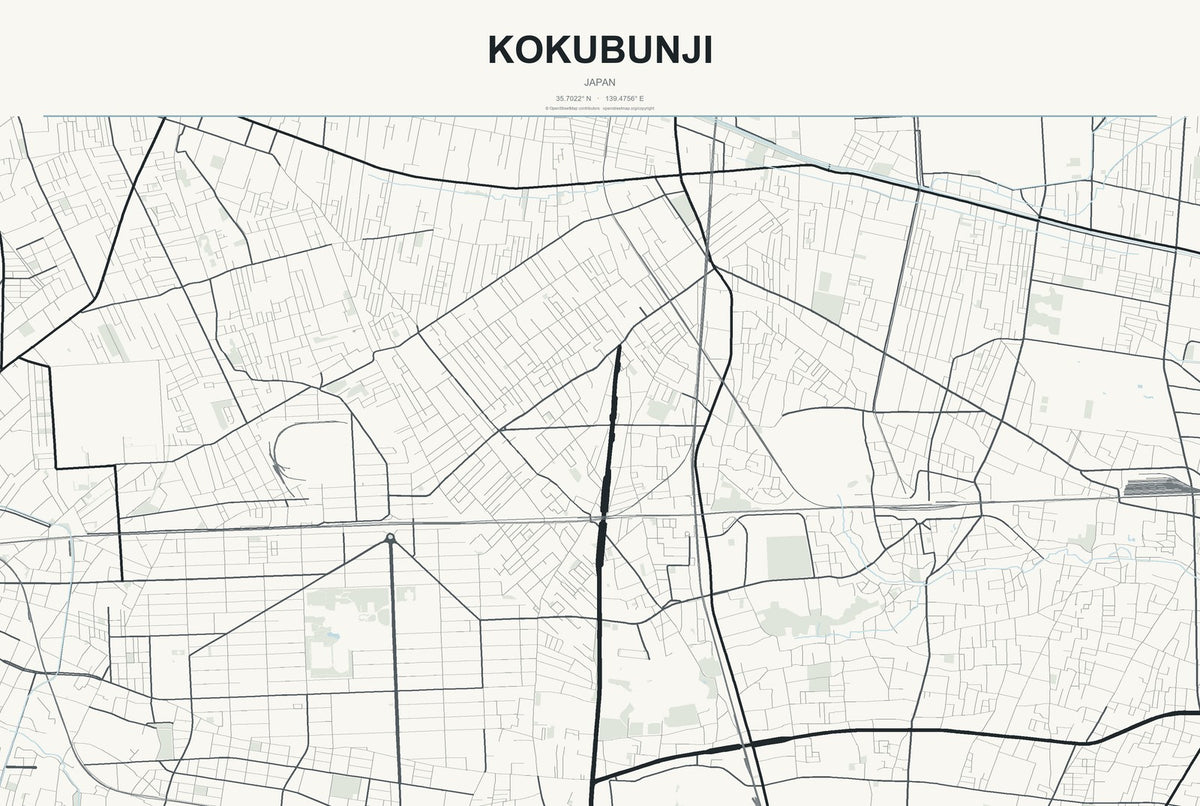 Kokubunji, Japan City Map Aluminum Sign in Headline Atlas style