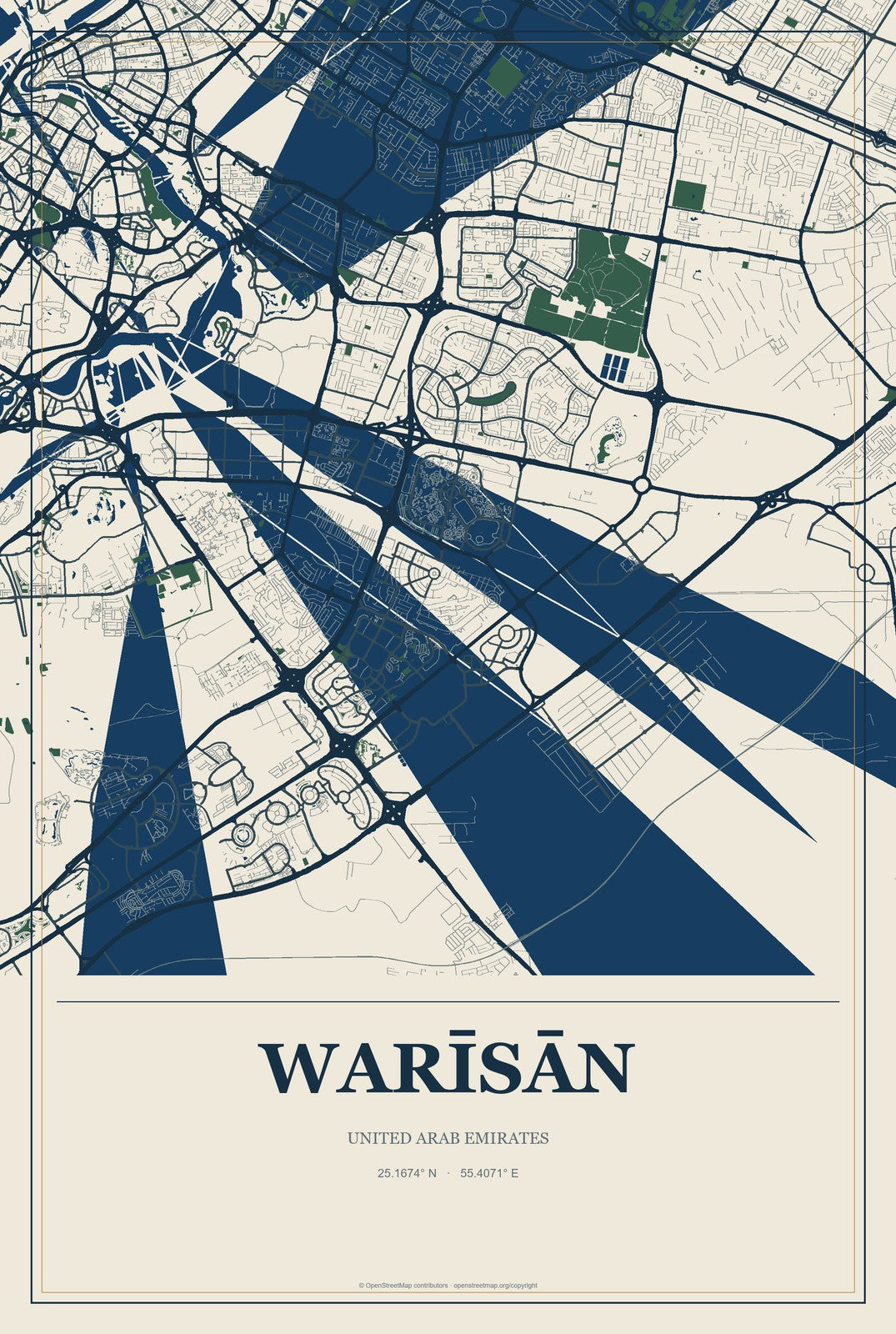 Warīsān, United Arab Emirates City Map Aluminum Sign in Coastal Cutout style