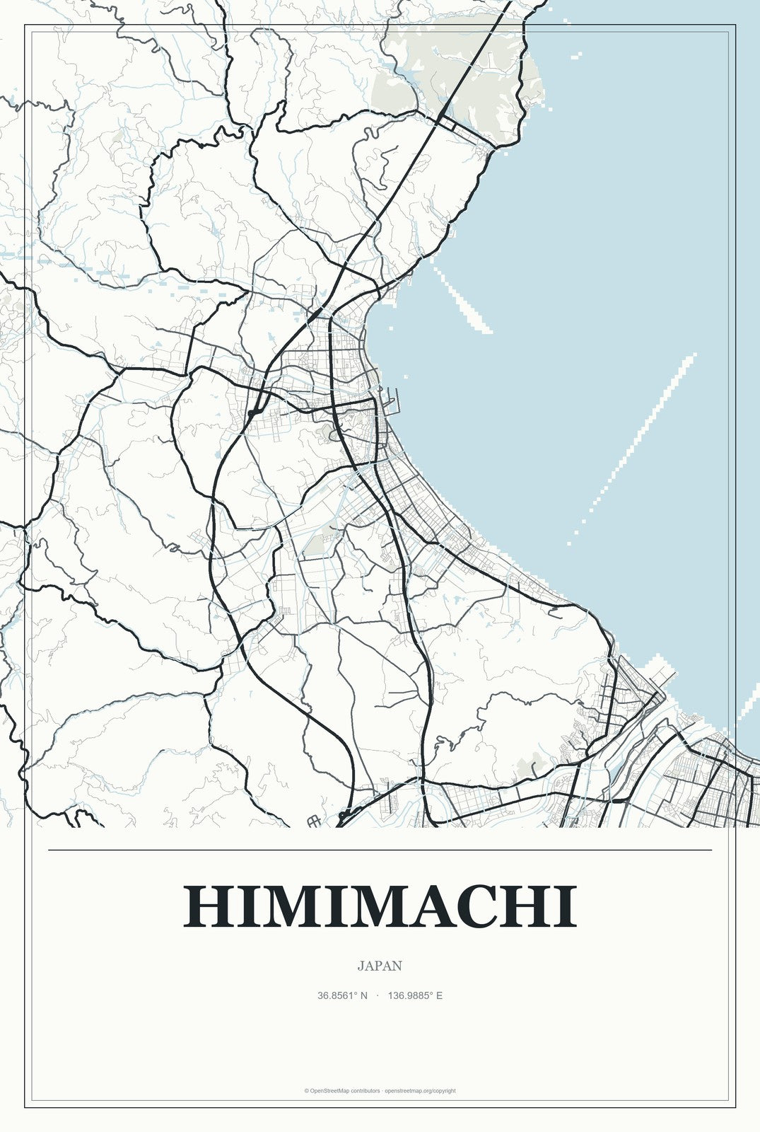 Himimachi, Japan City Map Aluminum Sign in Gallery Air style