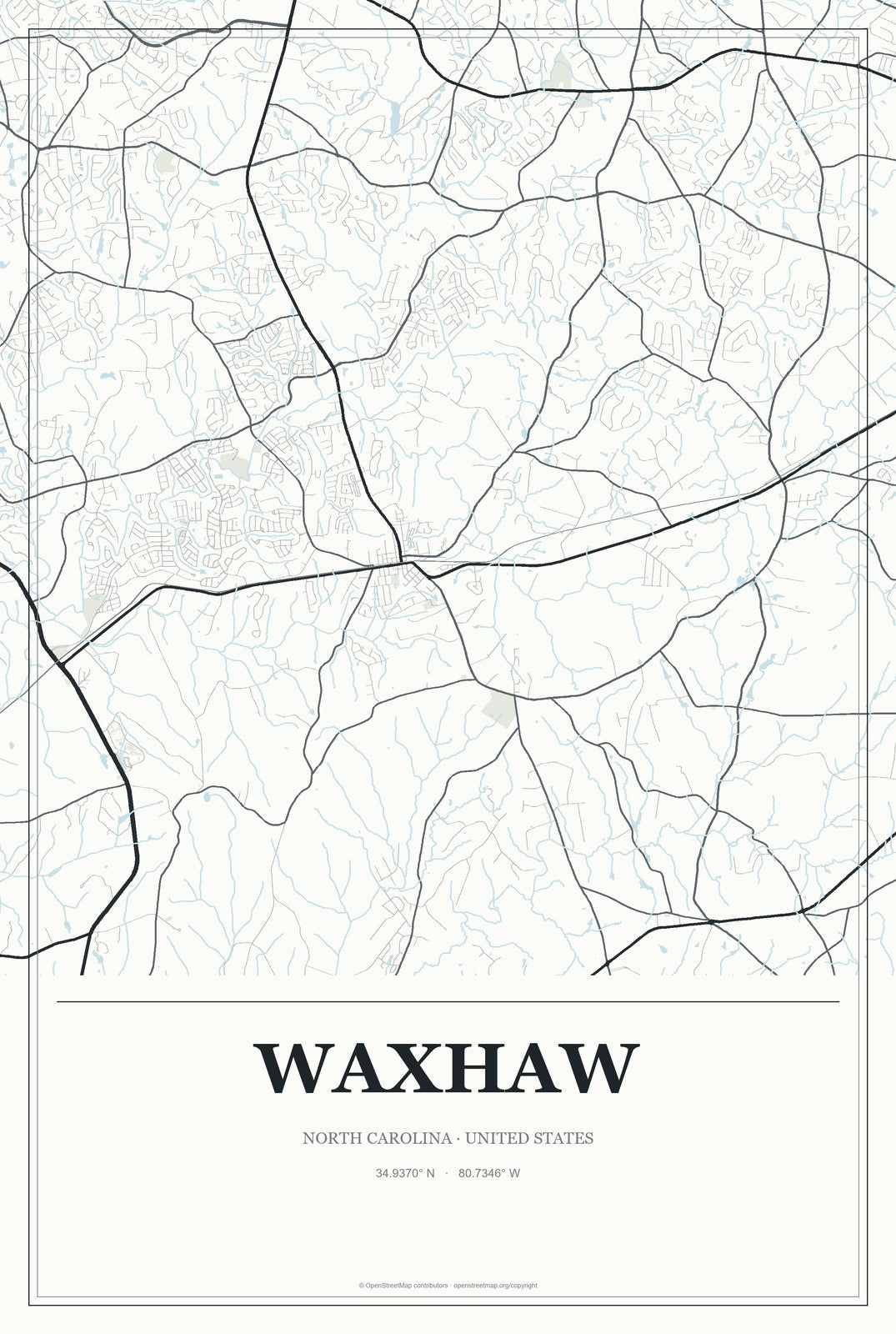 Waxhaw, North Carolina City Map Aluminum Sign in Gallery Air style