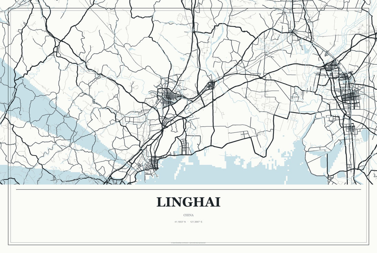 Linghai, China City Map Aluminum Sign in Gallery Air style