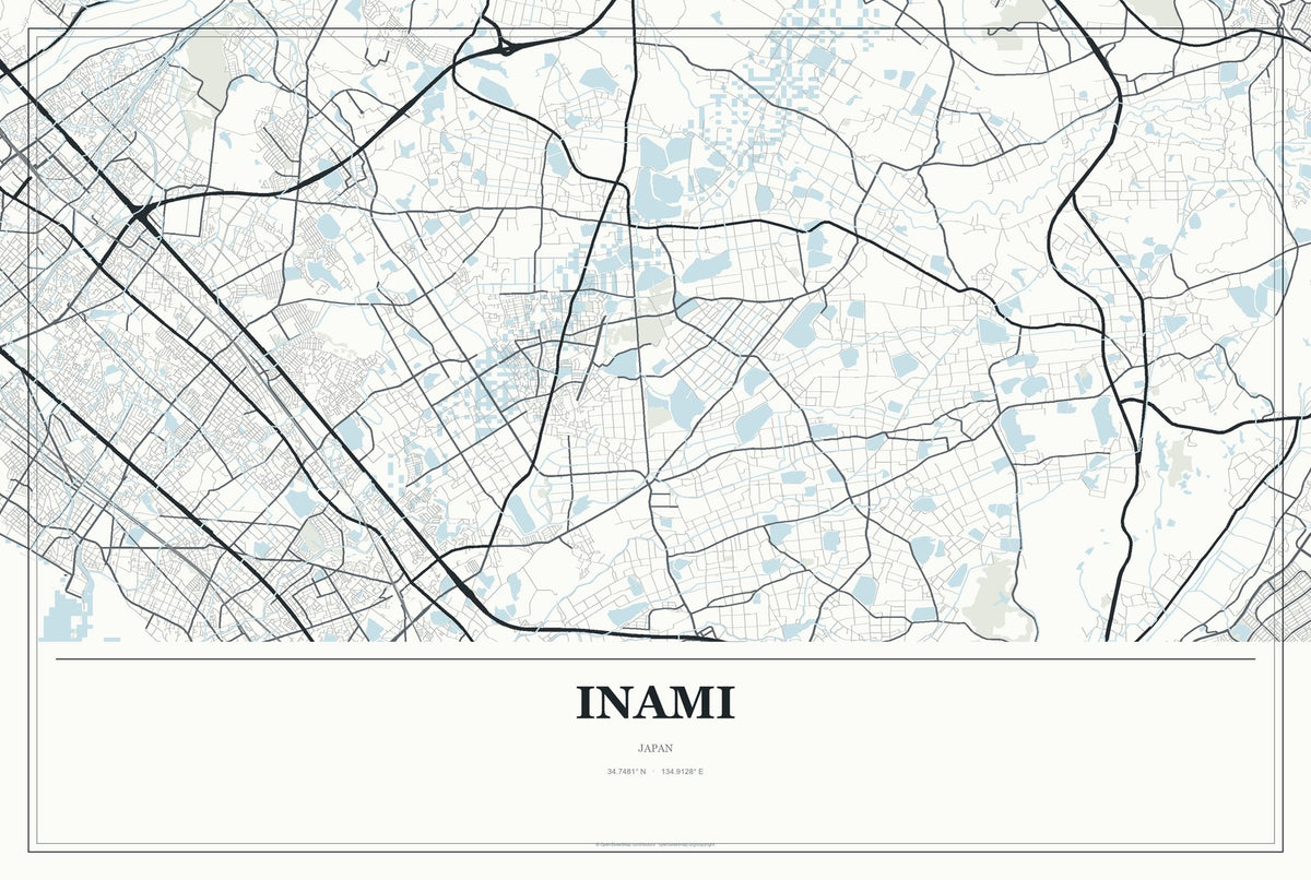 Inami, Japan City Map Aluminum Sign in Gallery Air style