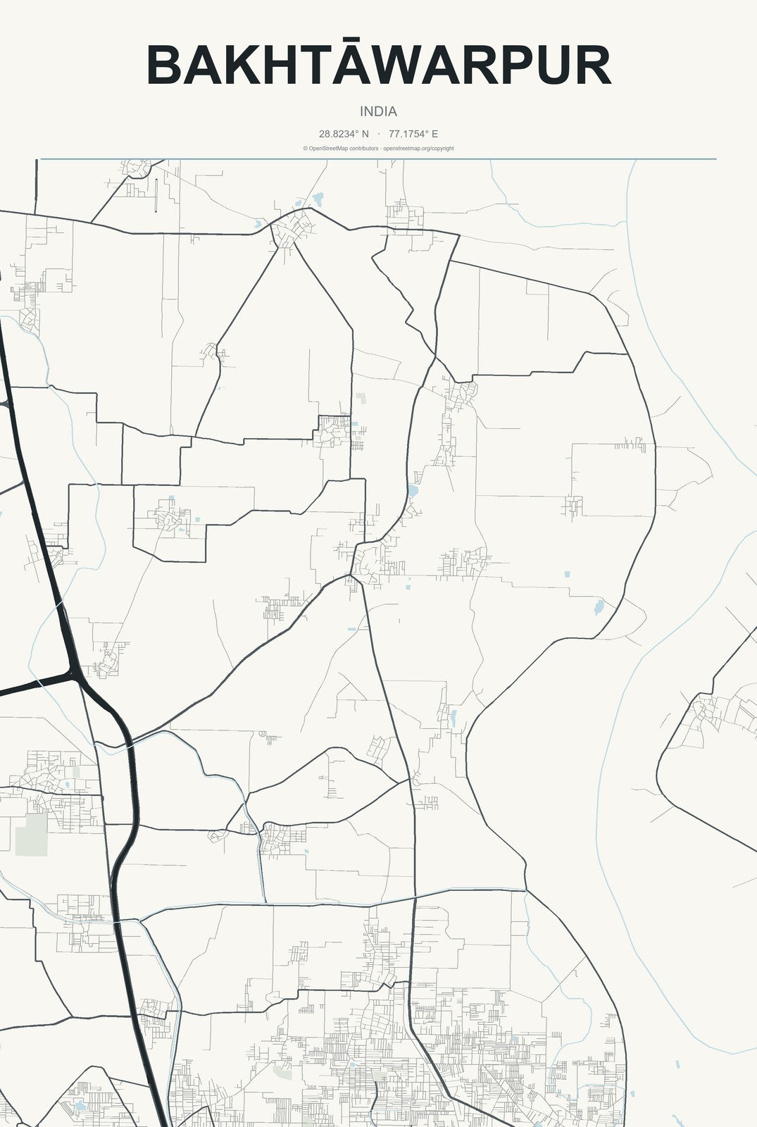 Bakhtāwarpur, India City Map Aluminum Sign in Headline Atlas style