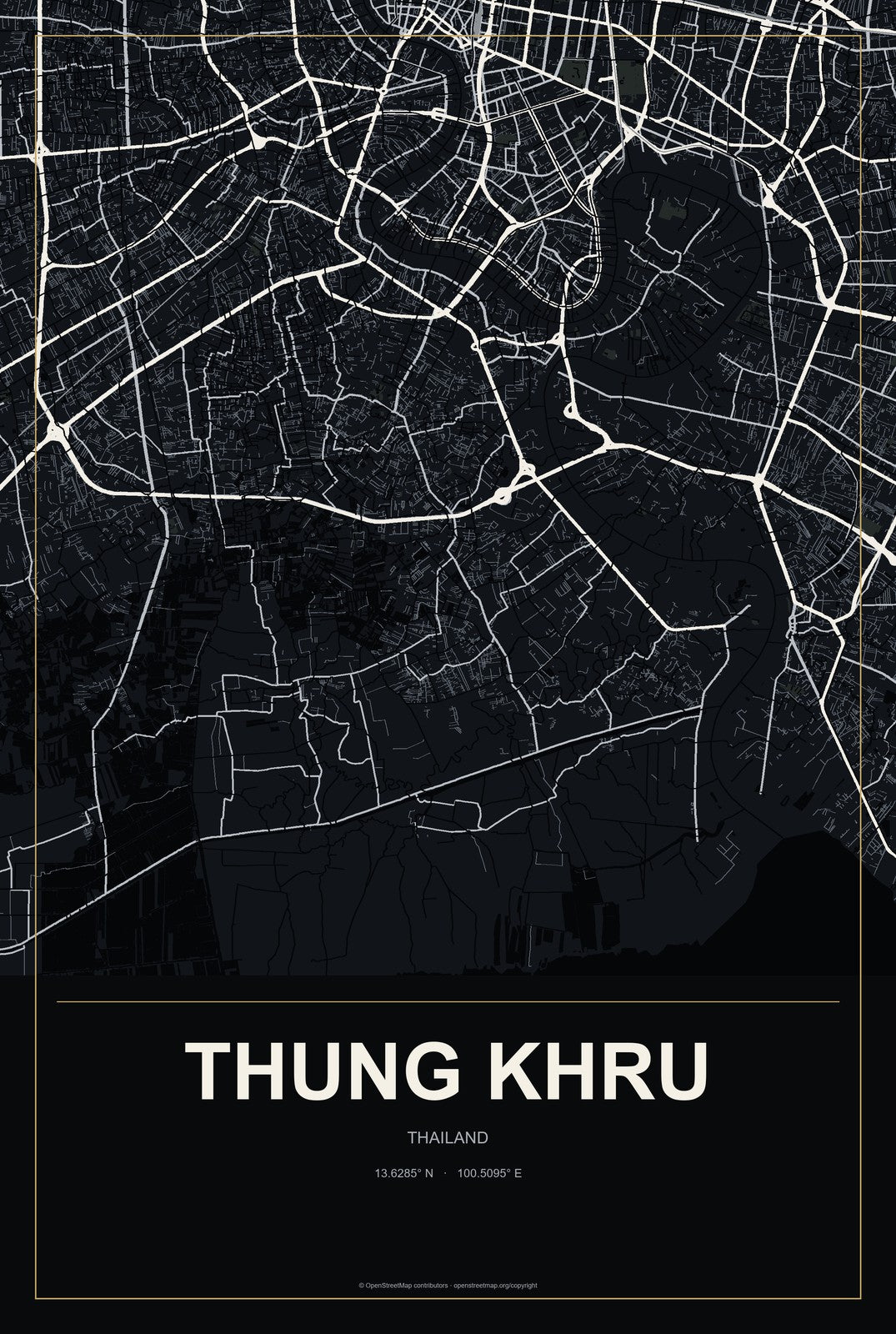 Thung Khru, Thailand City Map Aluminum Sign in Metropolitan Noir style