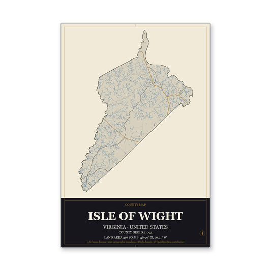 Isle of Wight County, Virginia Map Aluminum Sign in Museum Plaque style