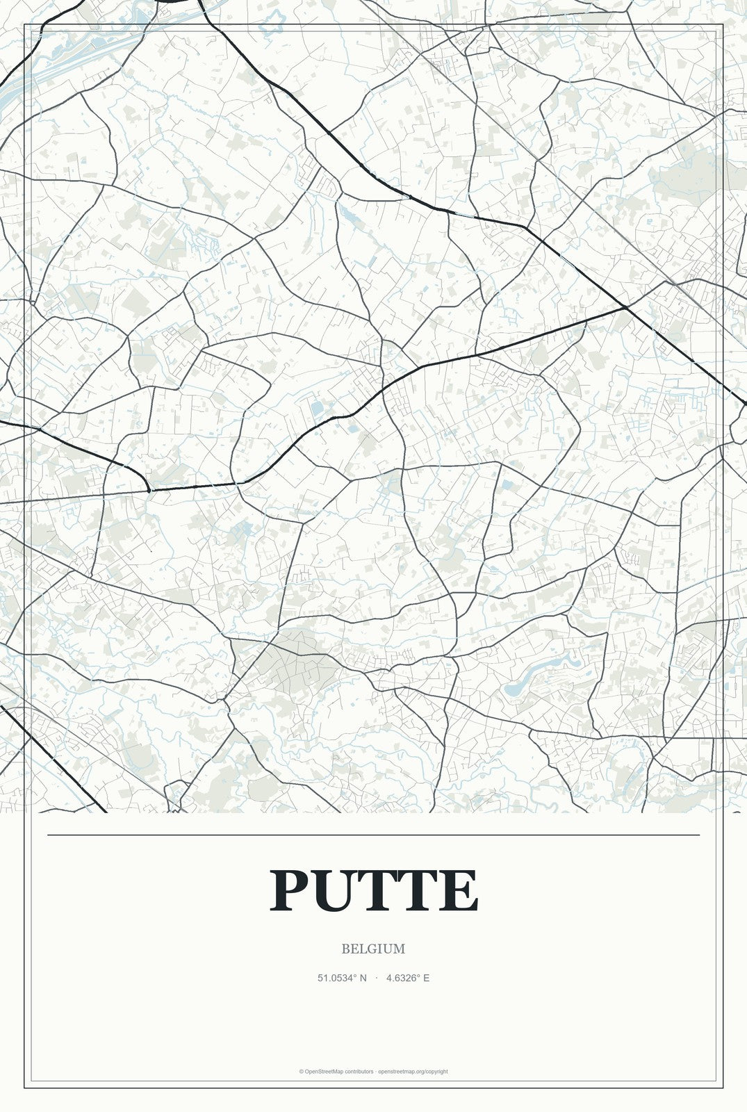 Putte, Belgium City Map Aluminum Sign in Gallery Air style