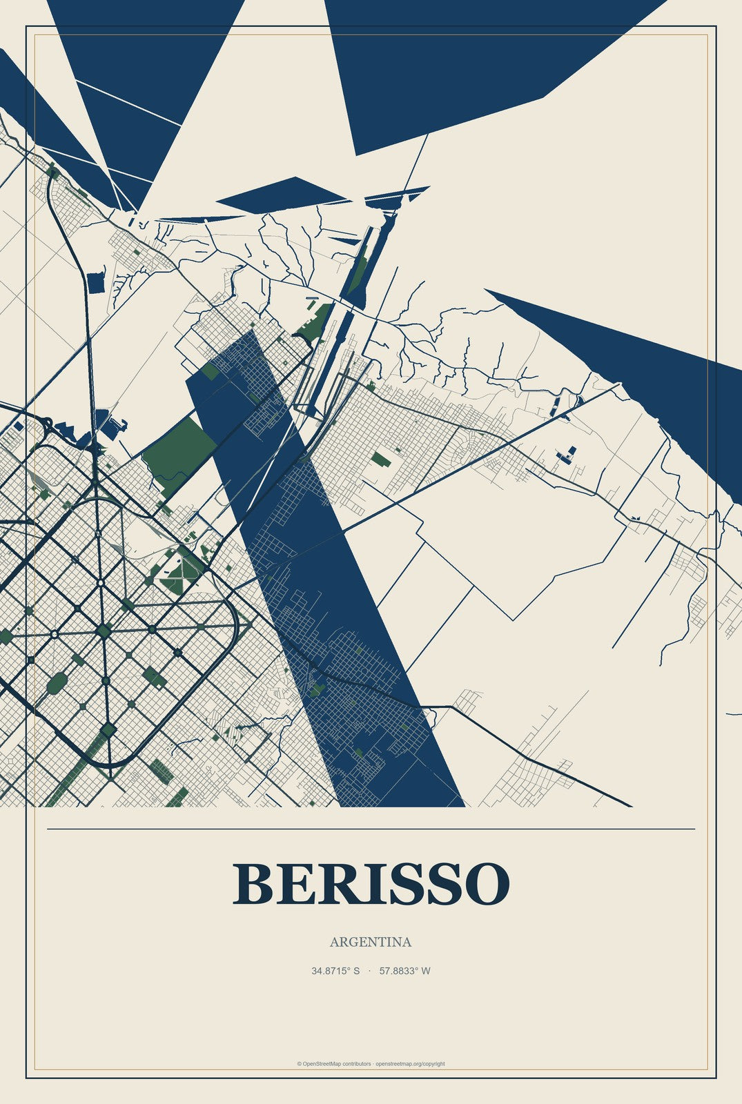 Berisso, Argentina City Map Aluminum Sign in Coastal Cutout style