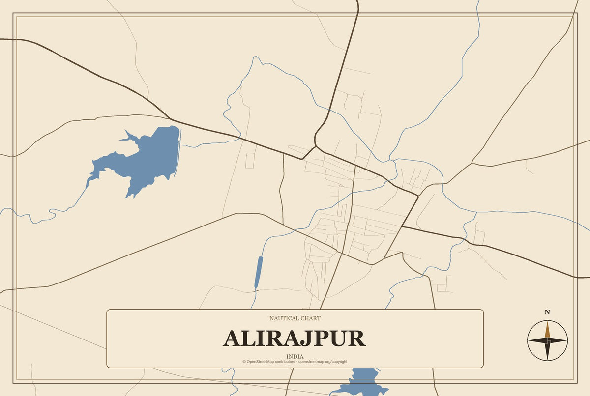Alirajpur, India City Map Aluminum Sign in Heritage Nautical style