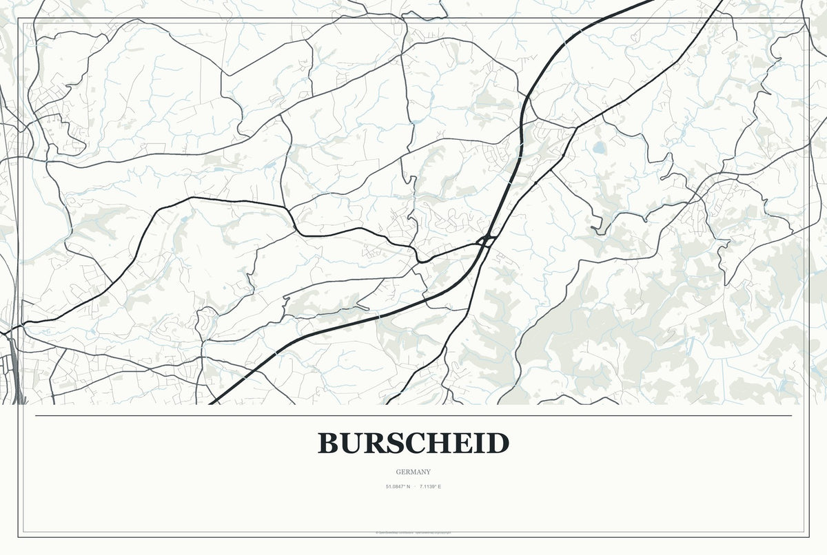 Burscheid, Germany City Map Aluminum Sign in Gallery Air style