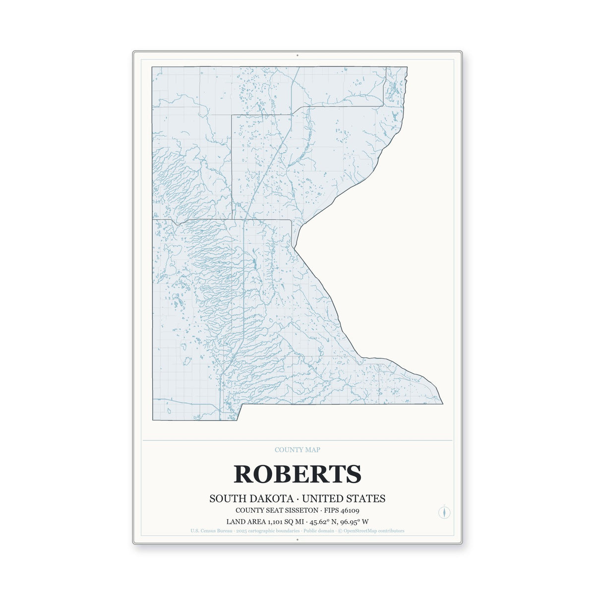 Roberts County, South Dakota Map Aluminum Sign in Gallery Air style