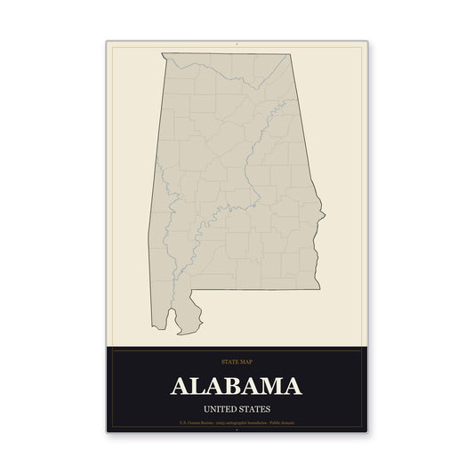 Alabama state map aluminum sign in Museum Plaque style