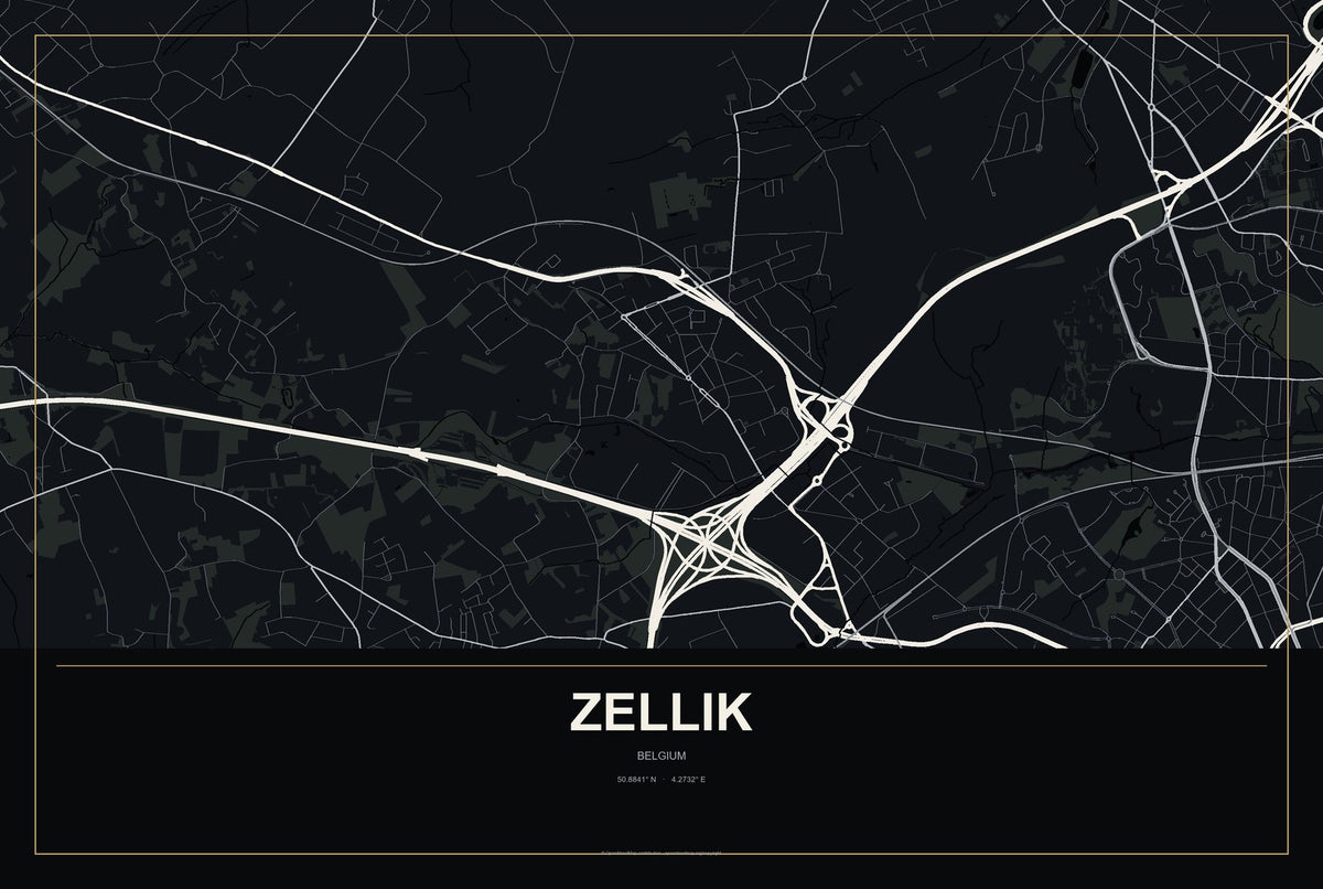Zellik, Belgium City Map Aluminum Sign in Metropolitan Noir style