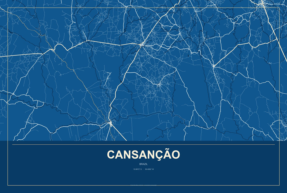 Cansanção, Brazil City Map Aluminum Sign in Harbor Cobalt style