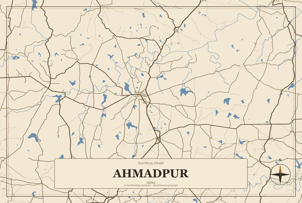 Ahmadpur, India City Map Aluminum Sign in Heritage Nautical style