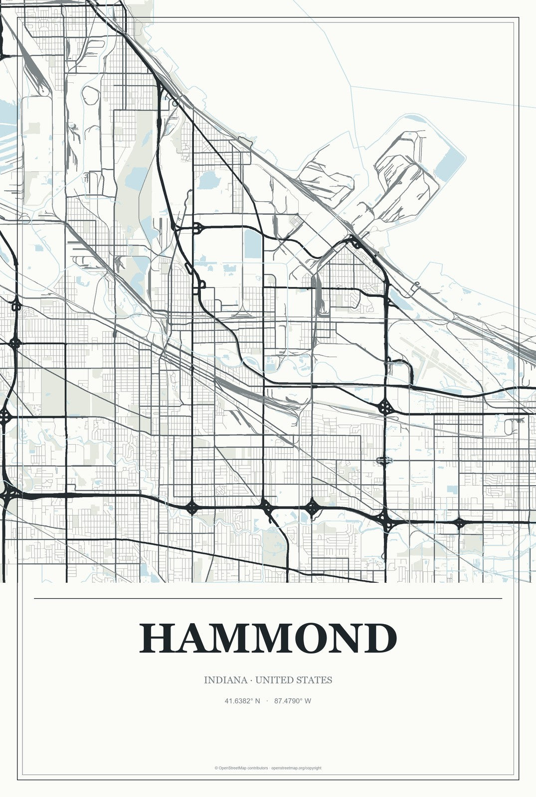 Hammond, Indiana City Map Aluminum Sign in Gallery Air style