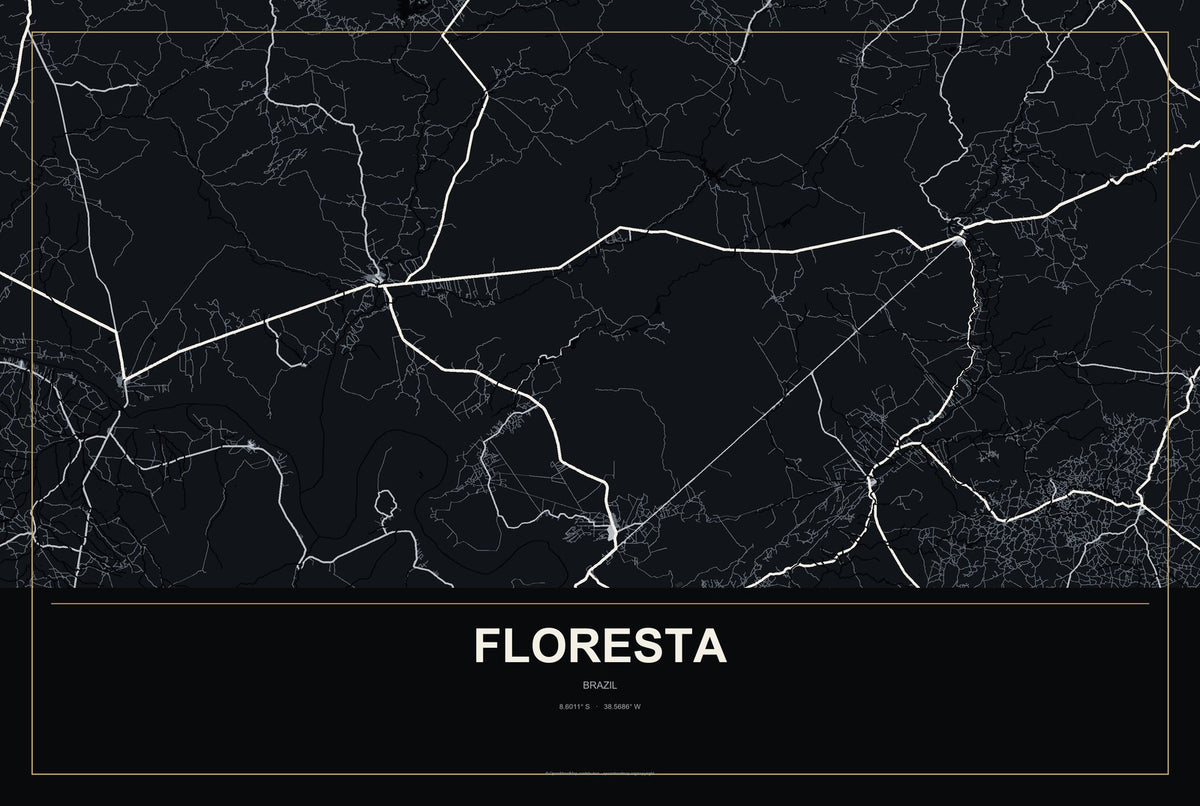 Floresta, Brazil City Map Aluminum Sign in Metropolitan Noir style