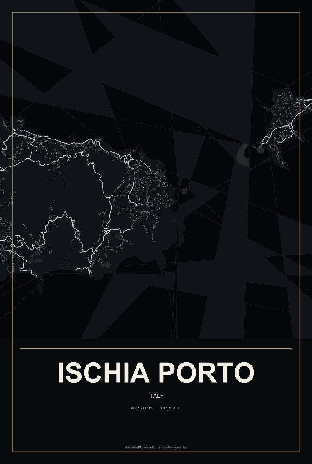 Ischia Porto, Italy City Map Aluminum Sign in Metropolitan Noir style