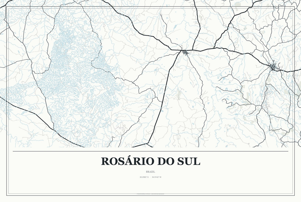 Rosário do Sul, Brazil City Map Aluminum Sign in Gallery Air style