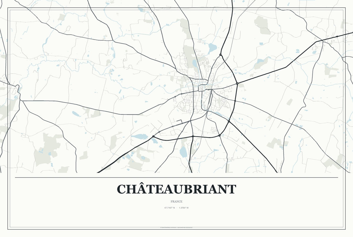 Châteaubriant, France City Map Aluminum Sign in Gallery Air style
