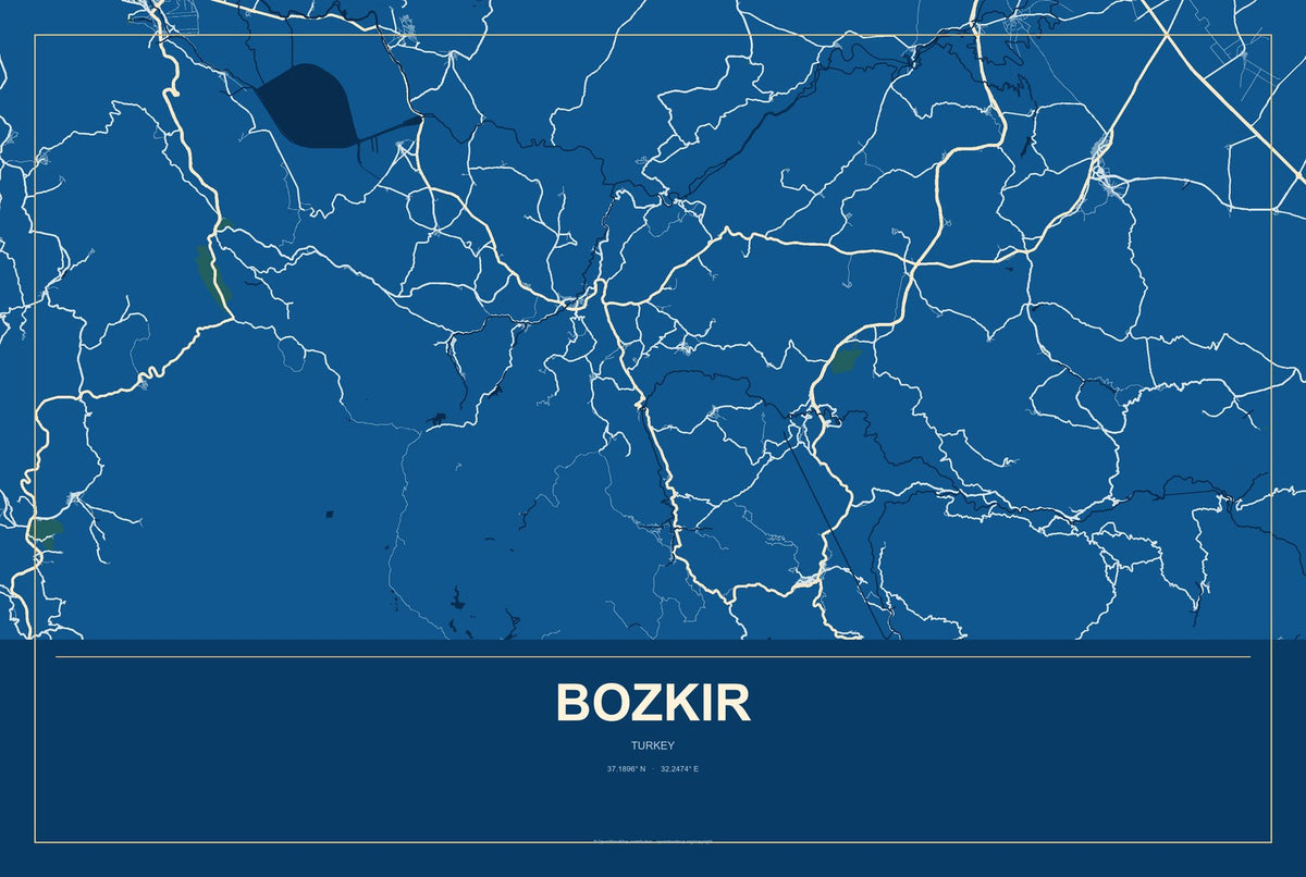 Bozkır, Turkey City Map Aluminum Sign in Harbor Cobalt style
