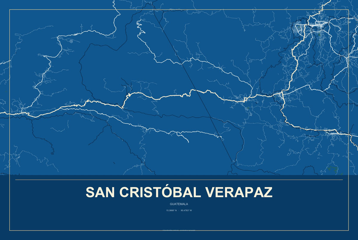 San Cristóbal Verapaz, Guatemala City Map Aluminum Sign in Harbor Cobalt style