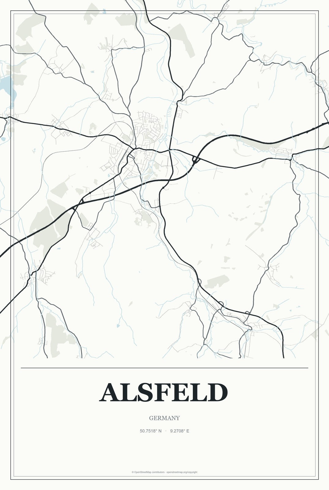 Alsfeld, Germany City Map Aluminum Sign in Gallery Air style