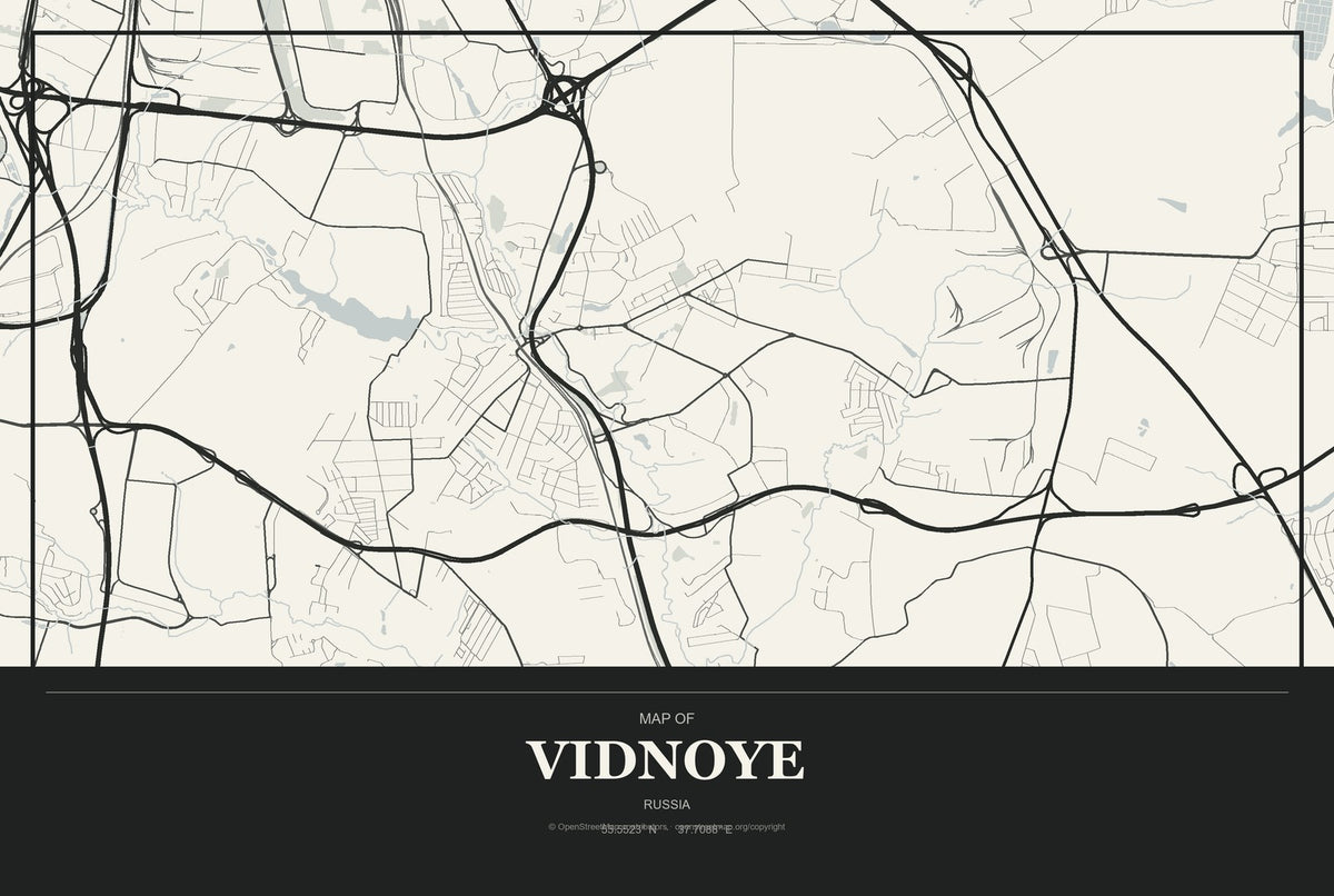 Vidnoye, Russia City Map Aluminum Sign in Museum Plaque style