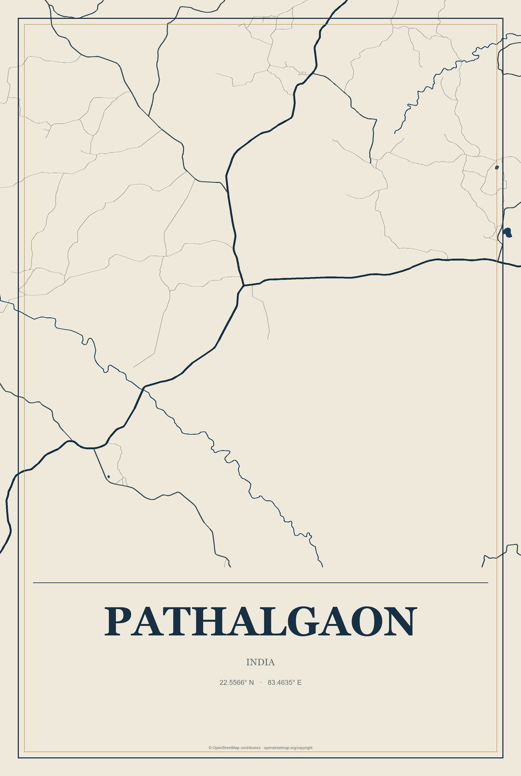 Pathalgaon, India City Map Aluminum Sign in Coastal Cutout style