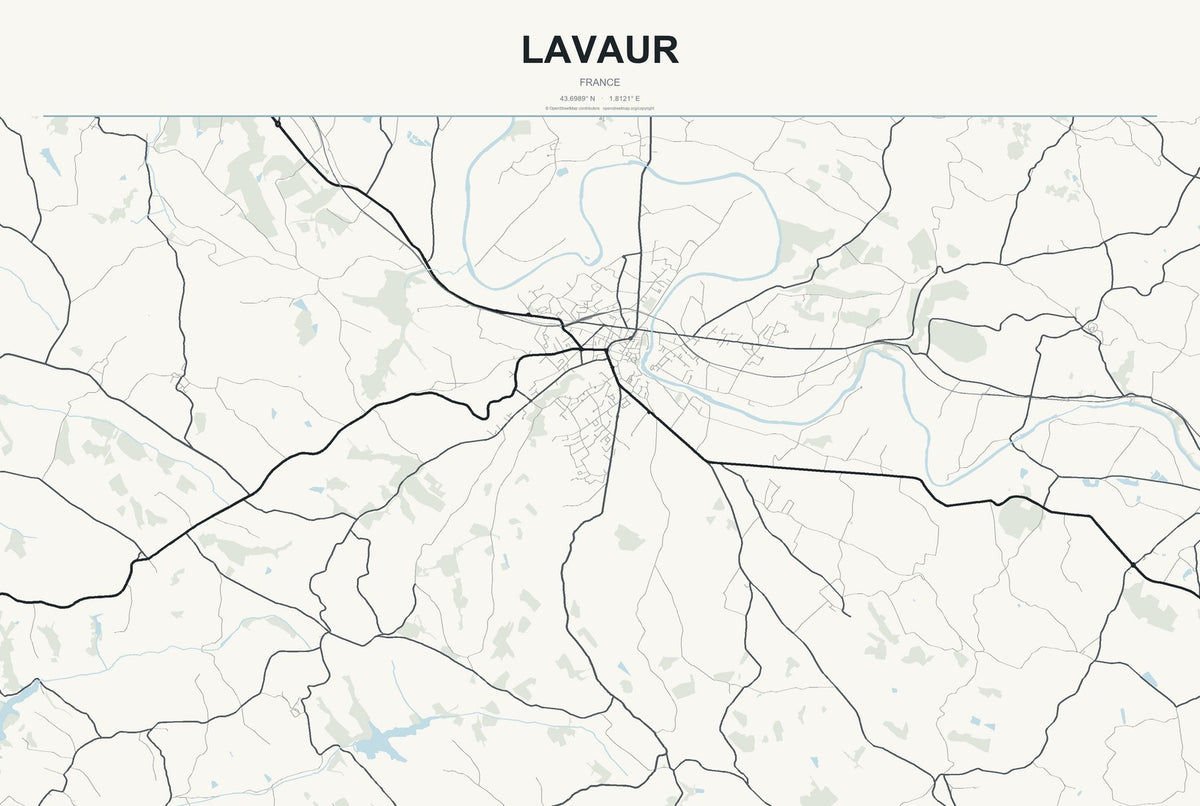 Lavaur, France City Map Aluminum Sign in Headline Atlas style