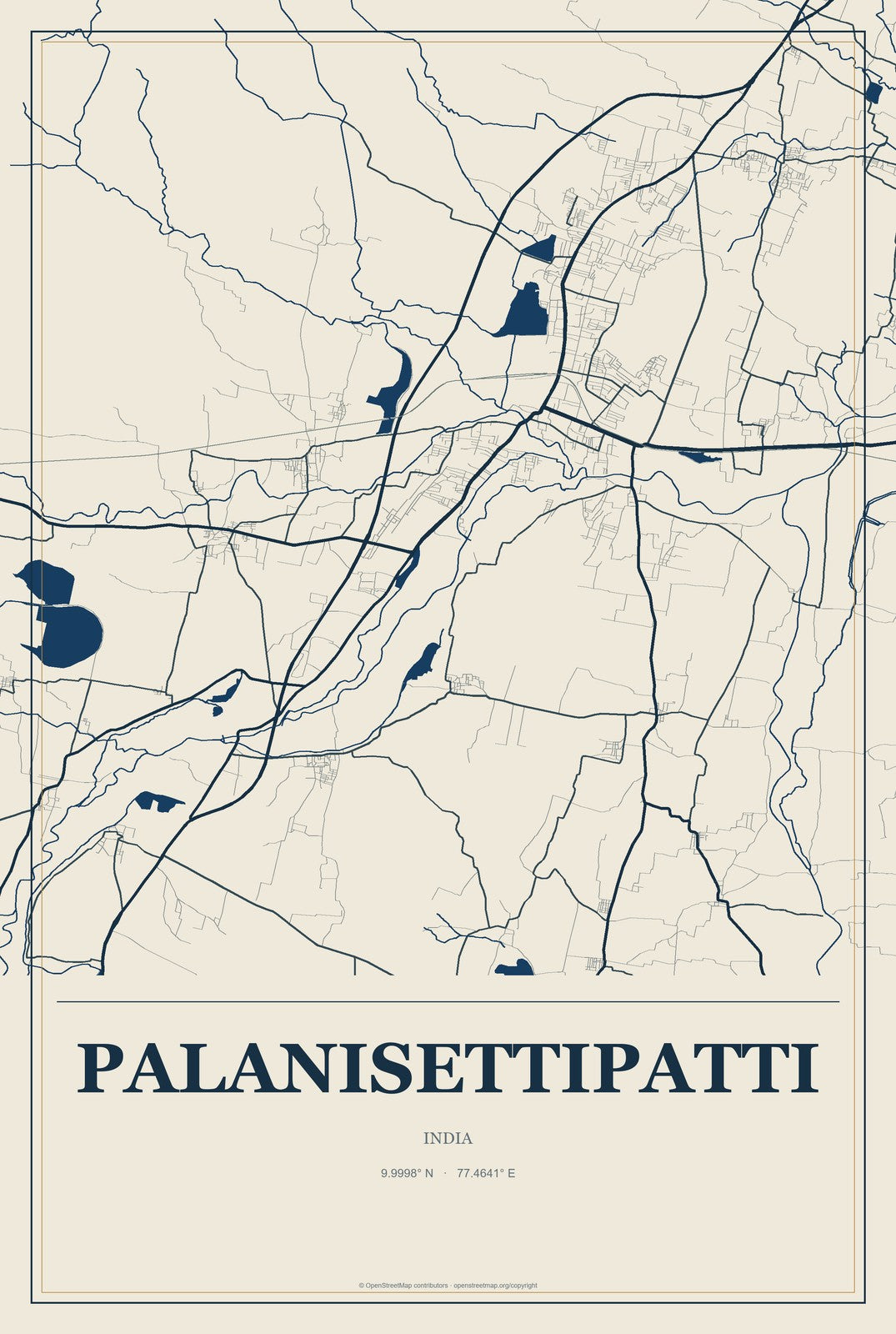 Palanisettipatti, India City Map Aluminum Sign in Coastal Cutout style