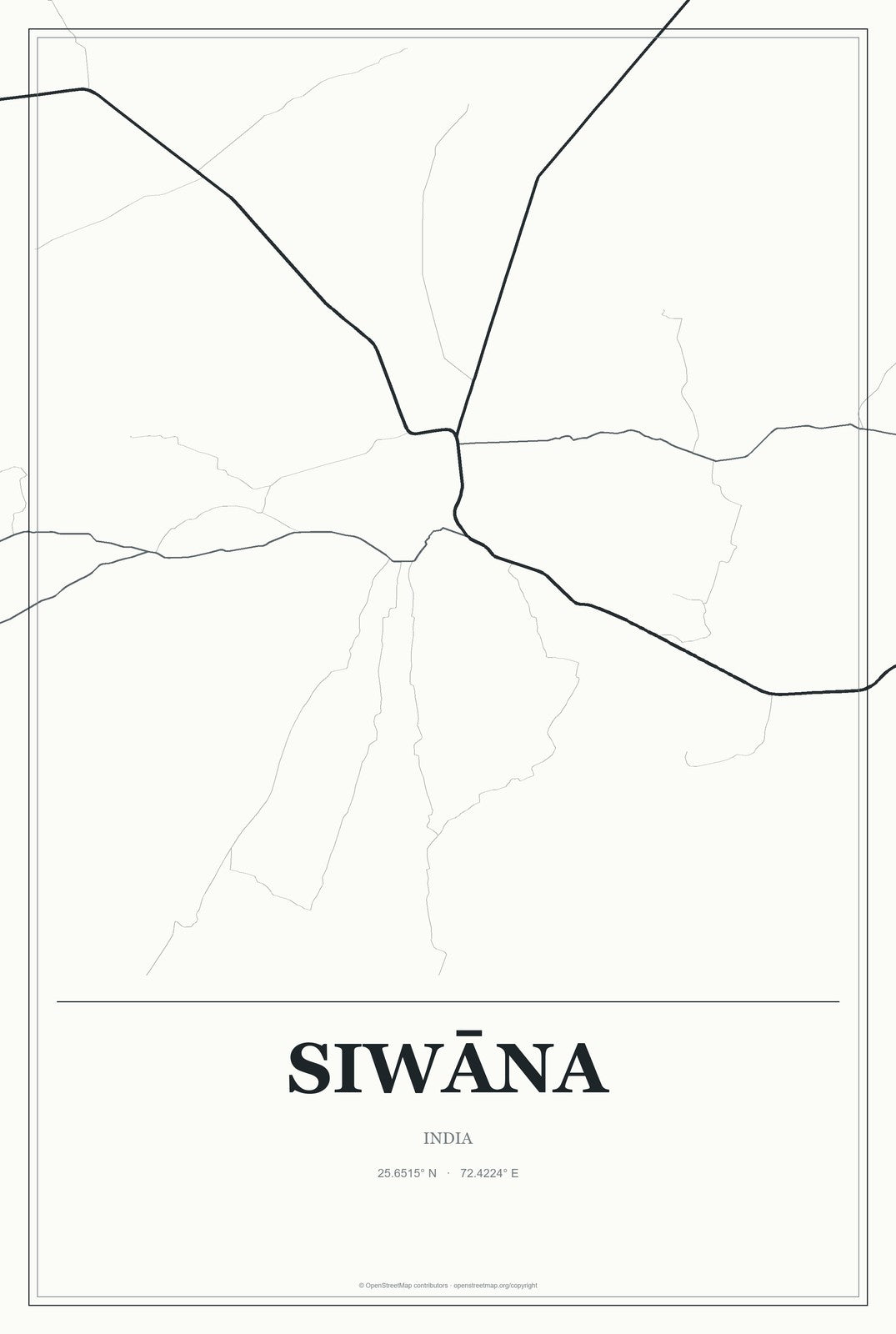 Siwāna, India City Map Aluminum Sign in Gallery Air style