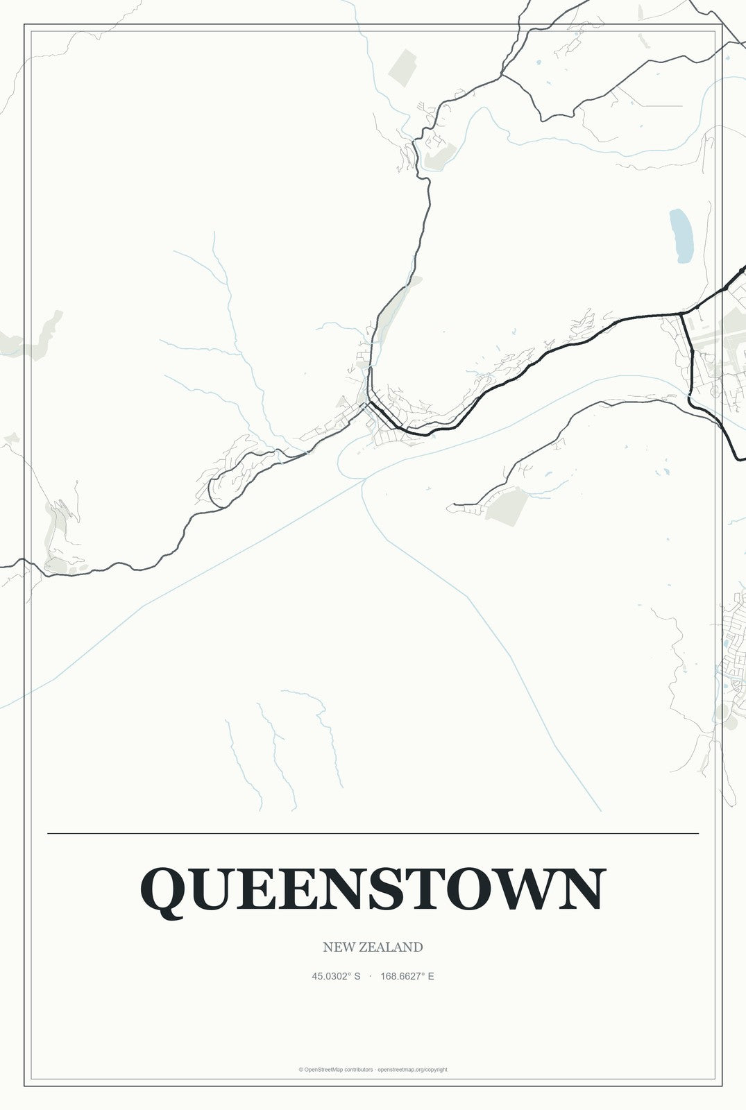 Queenstown, New Zealand City Map Aluminum Sign in Gallery Air style