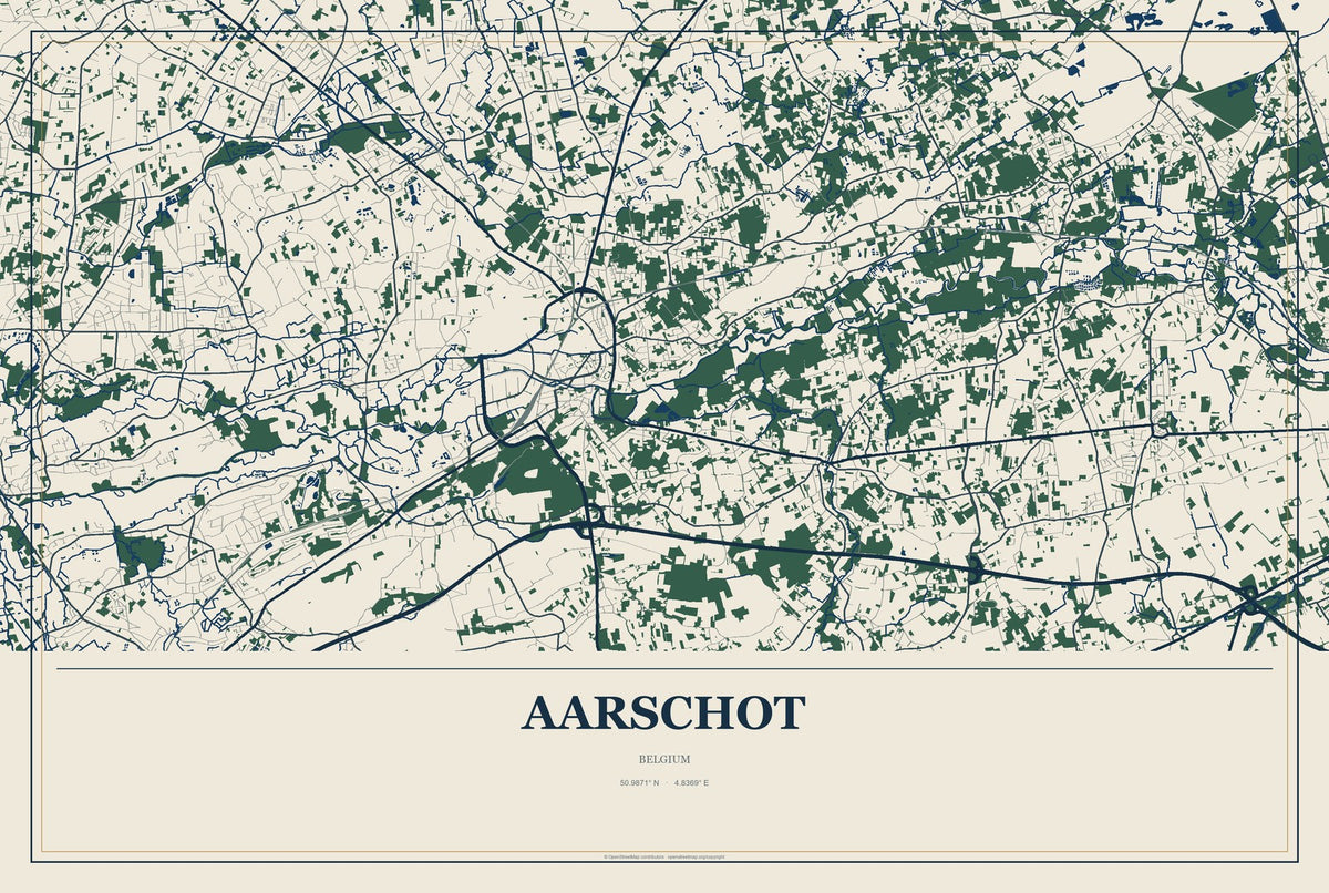 Aarschot, Belgium City Map Aluminum Sign in Coastal Cutout style