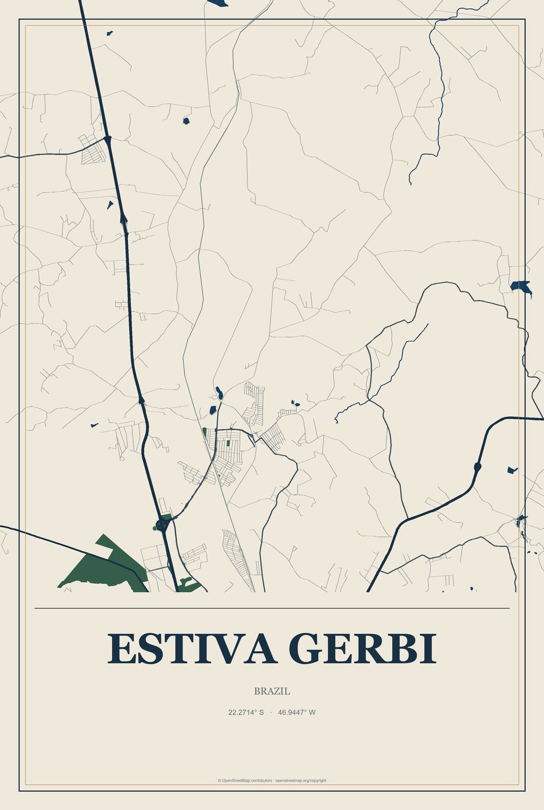 Estiva Gerbi, Brazil City Map Aluminum Sign in Coastal Cutout style