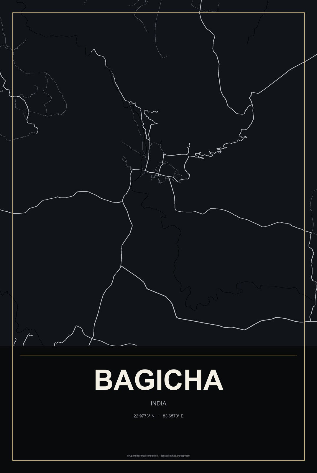 Bagicha, India City Map Aluminum Sign in Metropolitan Noir style