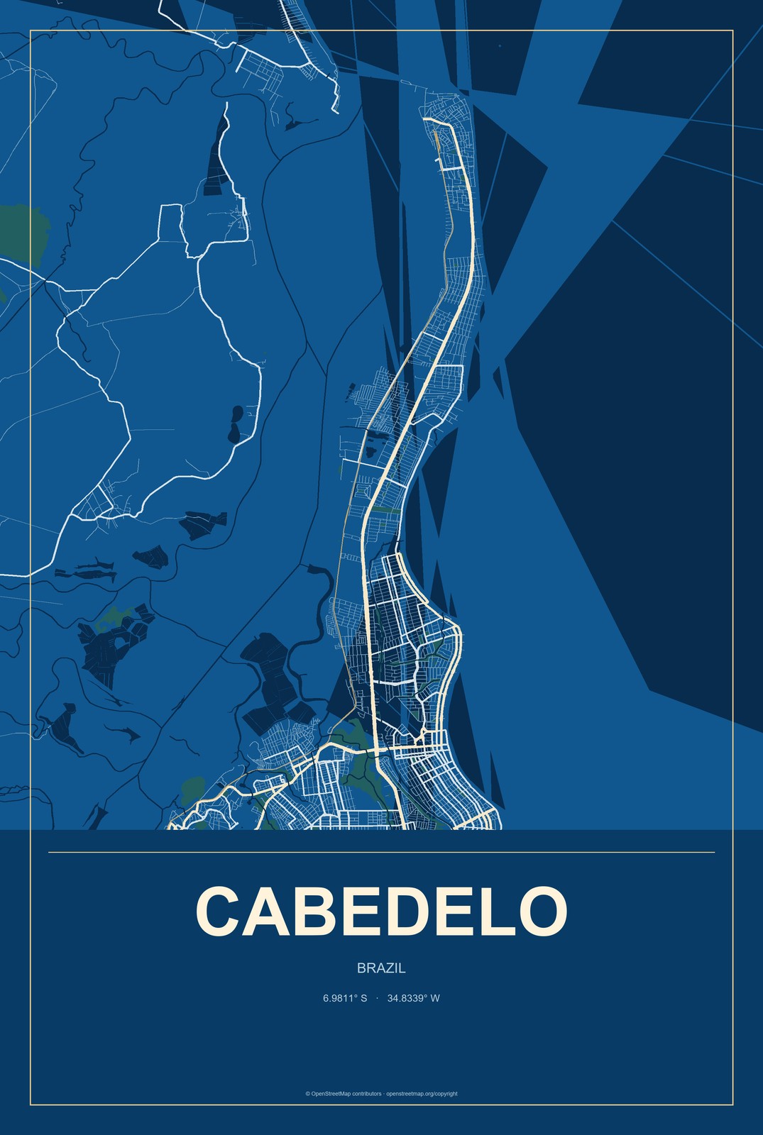 Cabedelo, Brazil City Map Aluminum Sign in Harbor Cobalt style