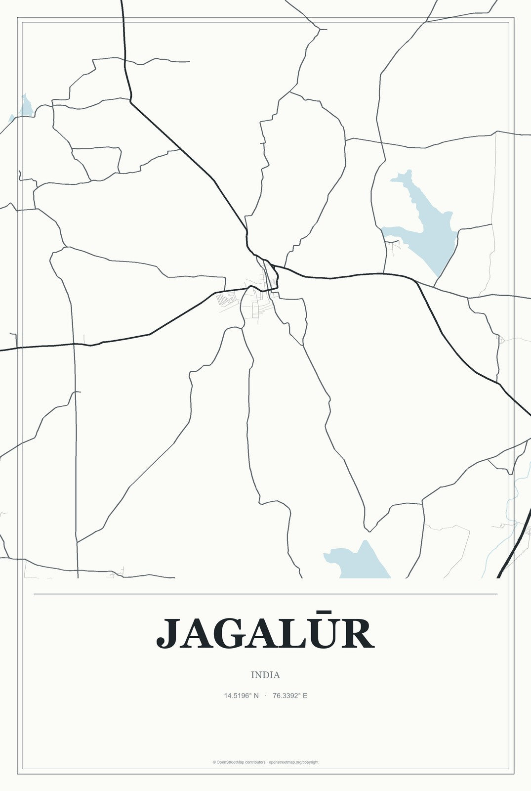 Jagalūr, India City Map Aluminum Sign in Gallery Air style