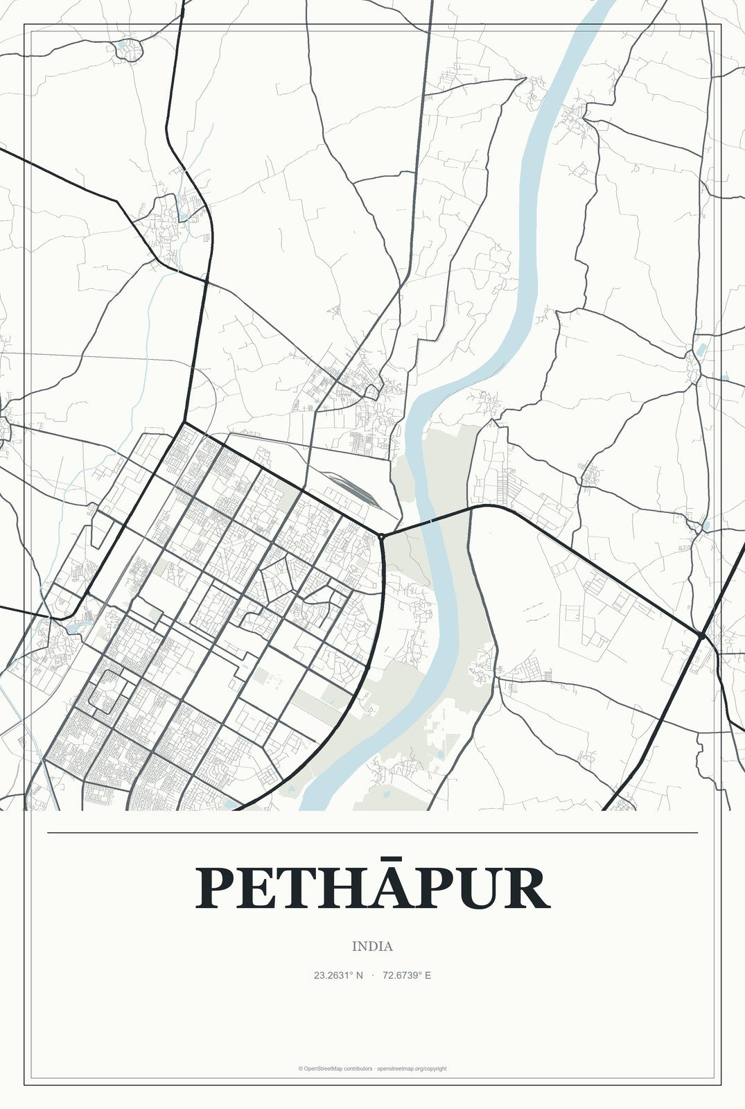 Pethāpur, India City Map Aluminum Sign in Gallery Air style