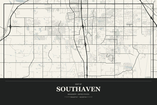 Southaven, Mississippi City Map Aluminum Sign in Museum Plaque style