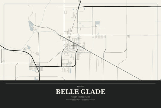 Belle Glade, Florida City Map Aluminum Sign in Museum Plaque style